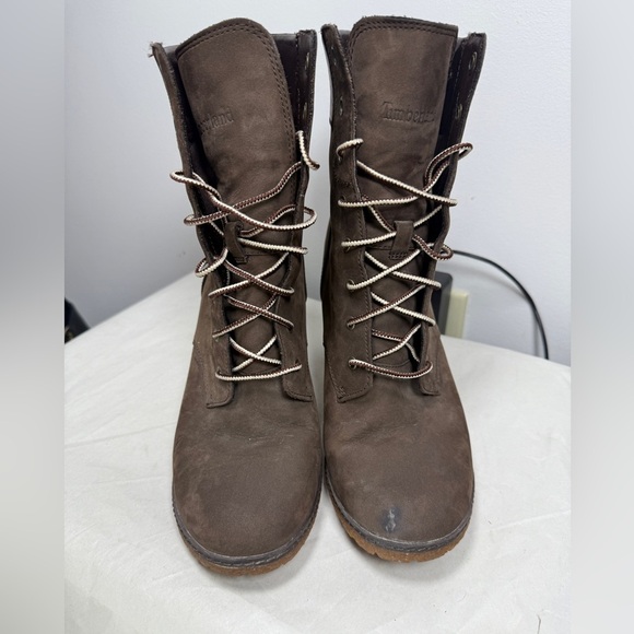 Timberland Earthkeepers Glancy Brown Lace Up Heeled Boots Size 9.5 - Picture 4 of 14